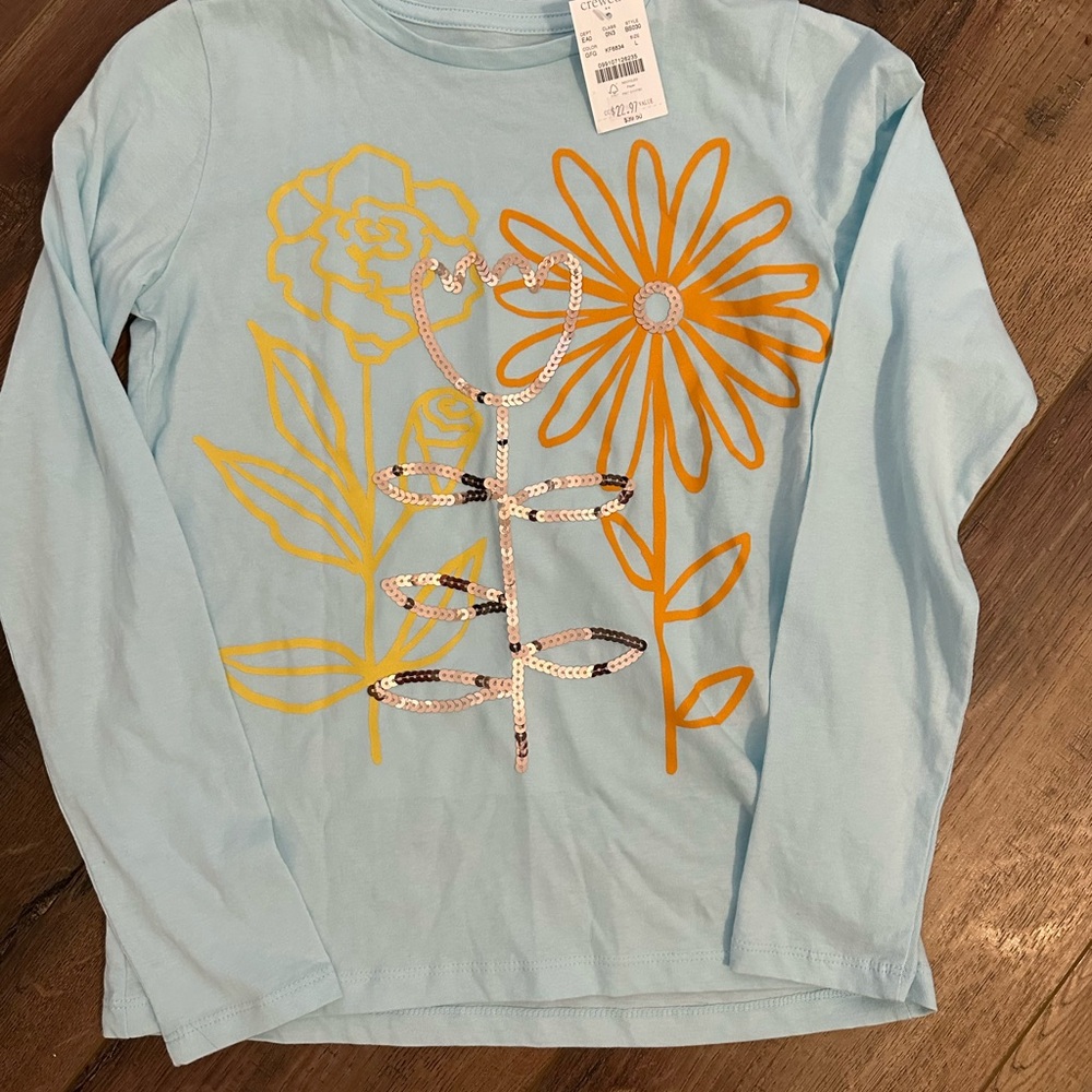 Crewcuts Light Blue Long Sleeve with Orange Floral Design